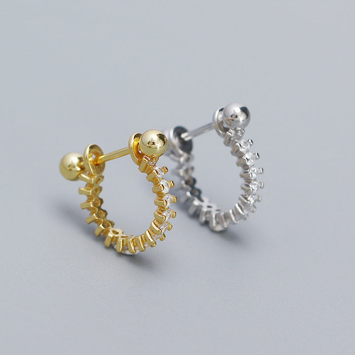 Classic Shining CZ Irregular Rivet 925 Sterling Silver Hoop Earring (SIngle)