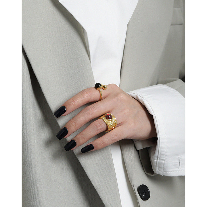 Fashion Irregular Round Created Ruby 925 Sterling Silver Adjustable Ring