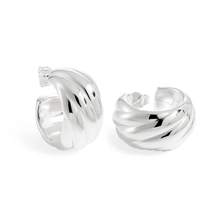 925 Sterling Silver Electroforming Chunky Geometric Statement Hoops Lightweight Twisted Earrings