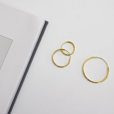 Fashion Yellow Gold Solid 925 Sterling Gold Huggie Hoop Earrings