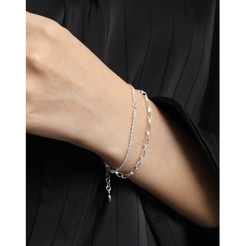 cauliflower chain ins niche design trendy and cool starry sky double layer chain S925 pure silver bracelet for women