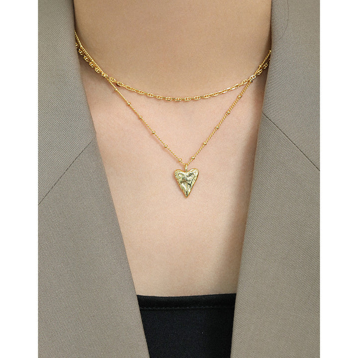 Women Irregular Love Heart 925 Sterling Silver Necklace