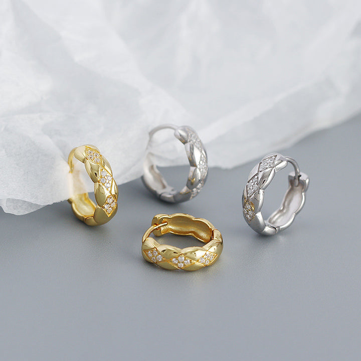 Geometry Rhombus CZ 925 Sterling Silver Huggie Hoop Earrings