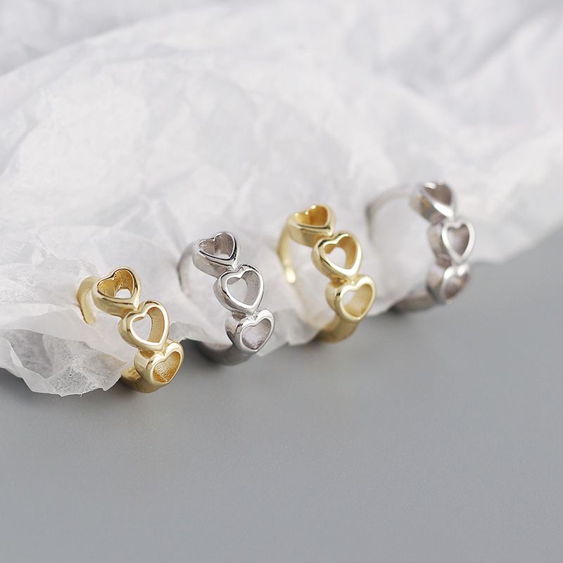 Girl Hollow Love Heart 925 Sterling Silver Huggie Hoop Earrings