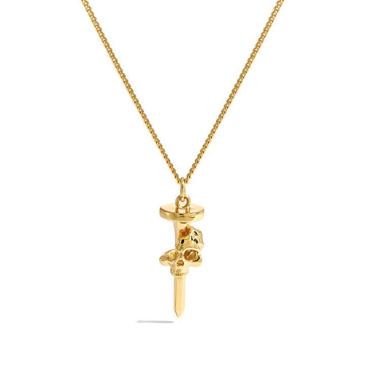 Gothic Skull Necklace 925 Sterling Silver - Skull Dagger Pendant Unisex Rock Style