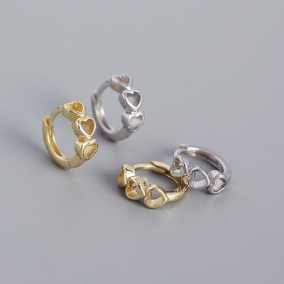 Girl Hollow Love Heart 925 Sterling Silver Huggie Hoop Earrings