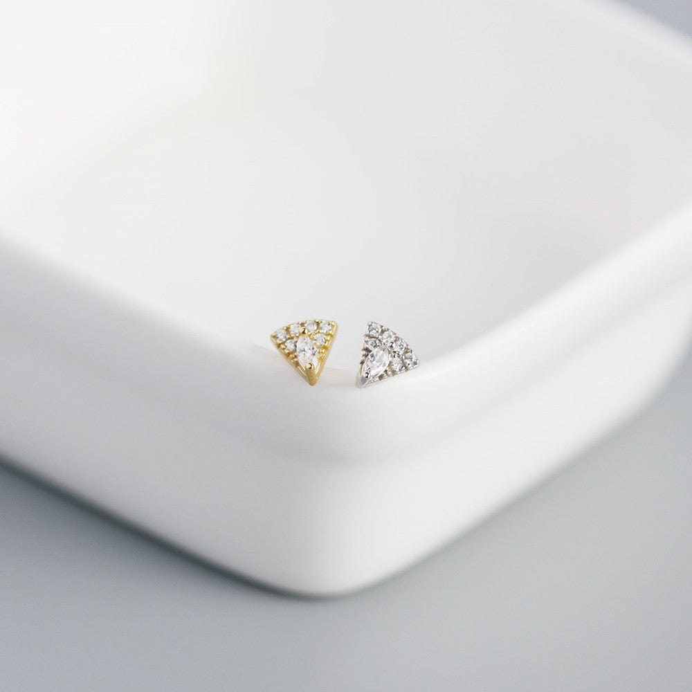 Geometry Micro Setting Triangle Fan 925 Sterling Silver Stud Earrings