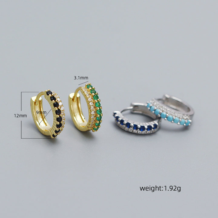 Casual Colorful CZ 925 Sterling Silver Stacker Hoop Earrings
