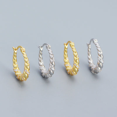 Office Cubic Zirconia Twisted 925 Sterling Silver Hoop Earrings