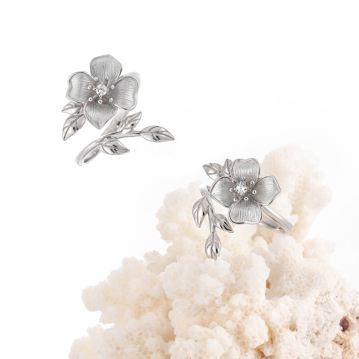 Women Beautiful Rose Flower 925 Sterling Silver Adjustable Ring