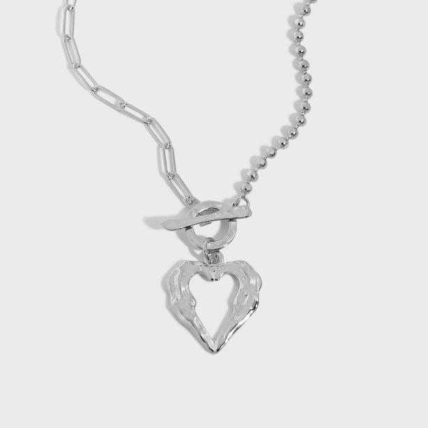 Office OT Irregular Heart 925 Sterling Silver Necklace