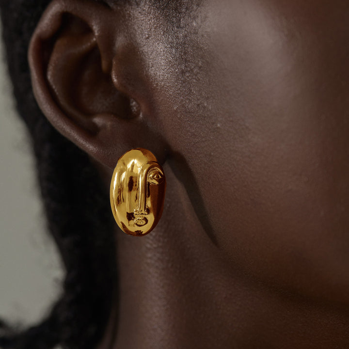 Women Fashion Jewelry Artistic 999 Pure Silver Huge Facial Oval Simple Portrait Electroforming Hollow Statement Earrings