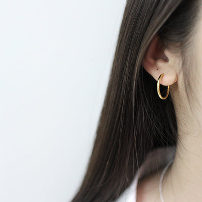Fashion Yellow Gold Solid 925 Sterling Gold Huggie Hoop Earrings