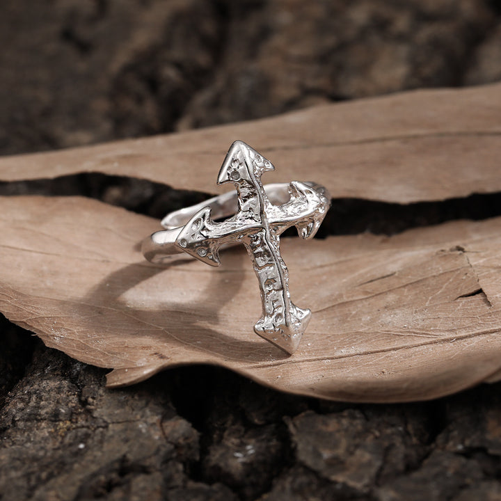 Modern Irregular Cross 925 Sterling Silver Adjustable Ring