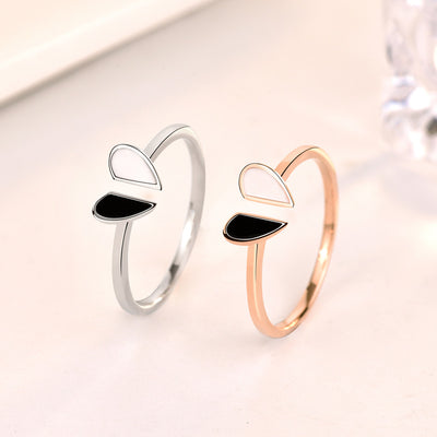 Fashion White Black Broken Heart 925 Sterling Silver Adjustable Ring