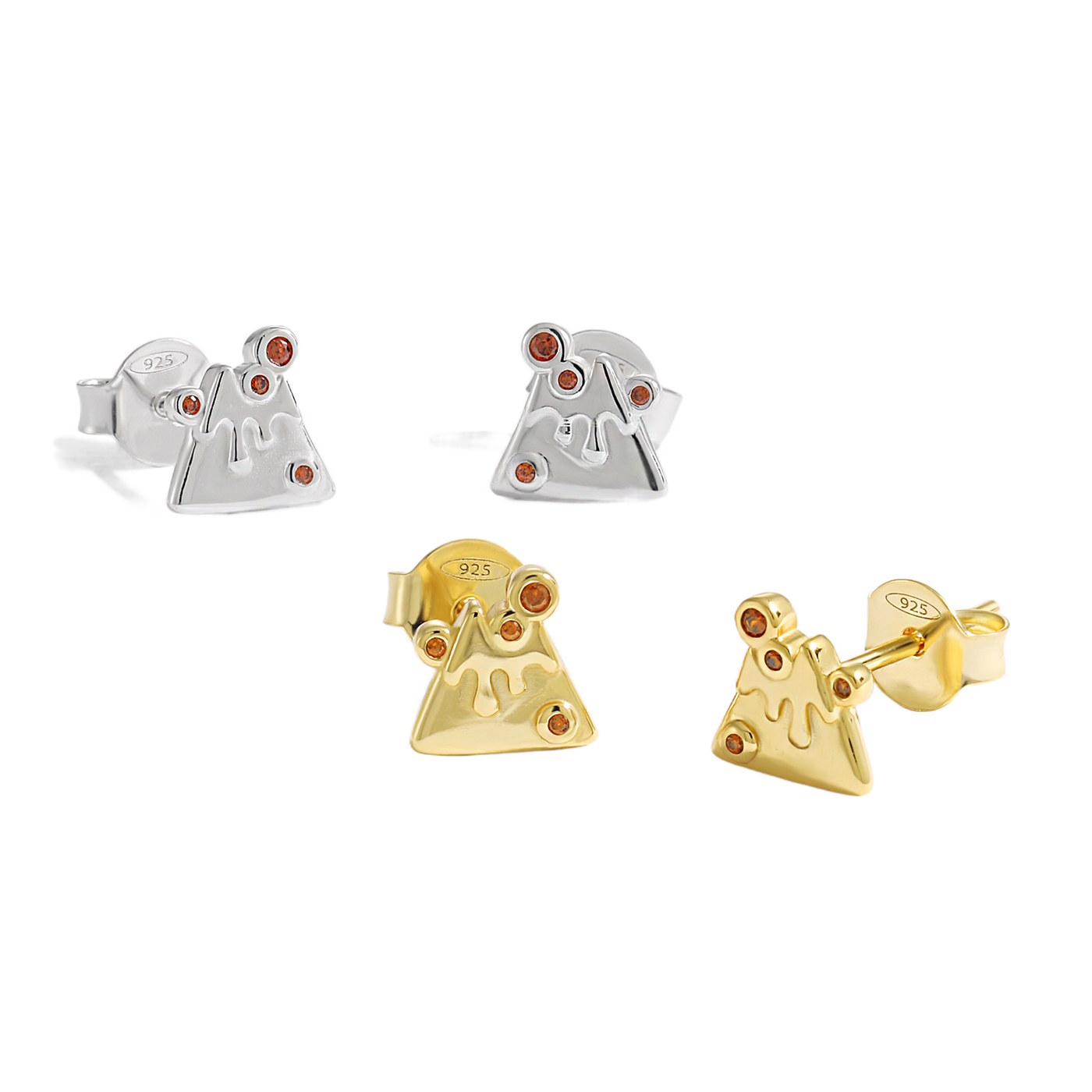 Cute Red CZ Melted Cheese 925 Sterling Silver Stud Earrings