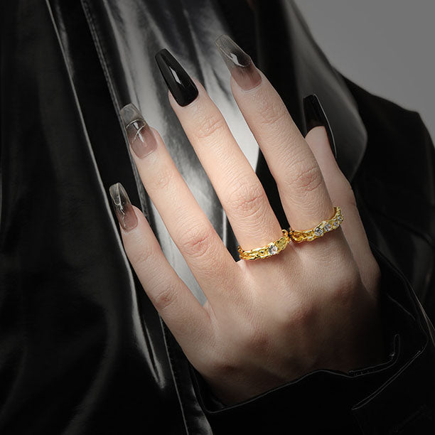 Casual Round CZ Irregular Surface 925 Sterling Silver Adjustable Ring