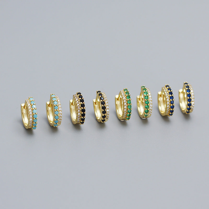 Casual Colorful CZ 925 Sterling Silver Stacker Hoop Earrings
