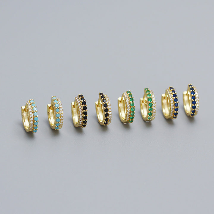 Casual Colorful CZ 925 Sterling Silver Stacker Hoop Earrings