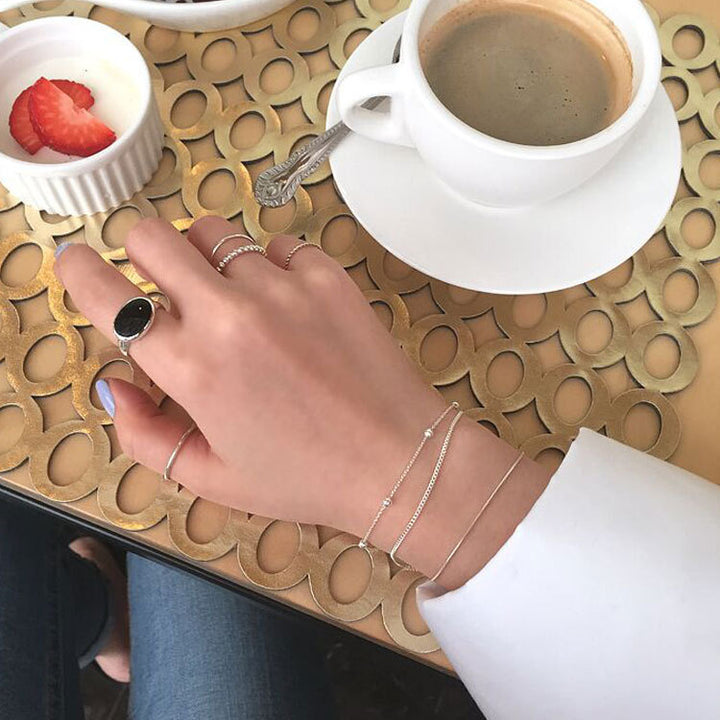 Double Layer Chain Bracelet 925 Silver - Minimalist Bead Bracelet for Women