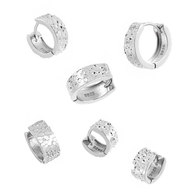 Office Mini Scale Carved 925 Sterling Silver Hoop Earrings