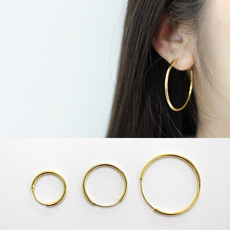 Fashion Yellow Gold Solid 925 Sterling Gold Huggie Hoop Earrings