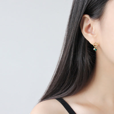 Asymmetry Shell Pearls Green CZ 925 Sterling Gold Stud Earrings