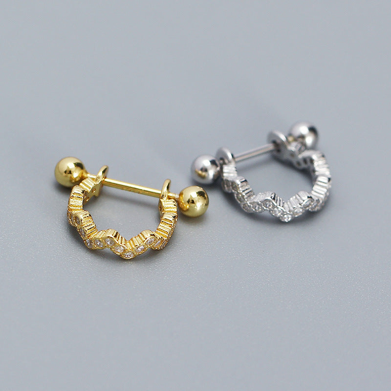 New CZ Wave Circle Irregular 925 Sterling Silver Hoop Earring (SIngle)