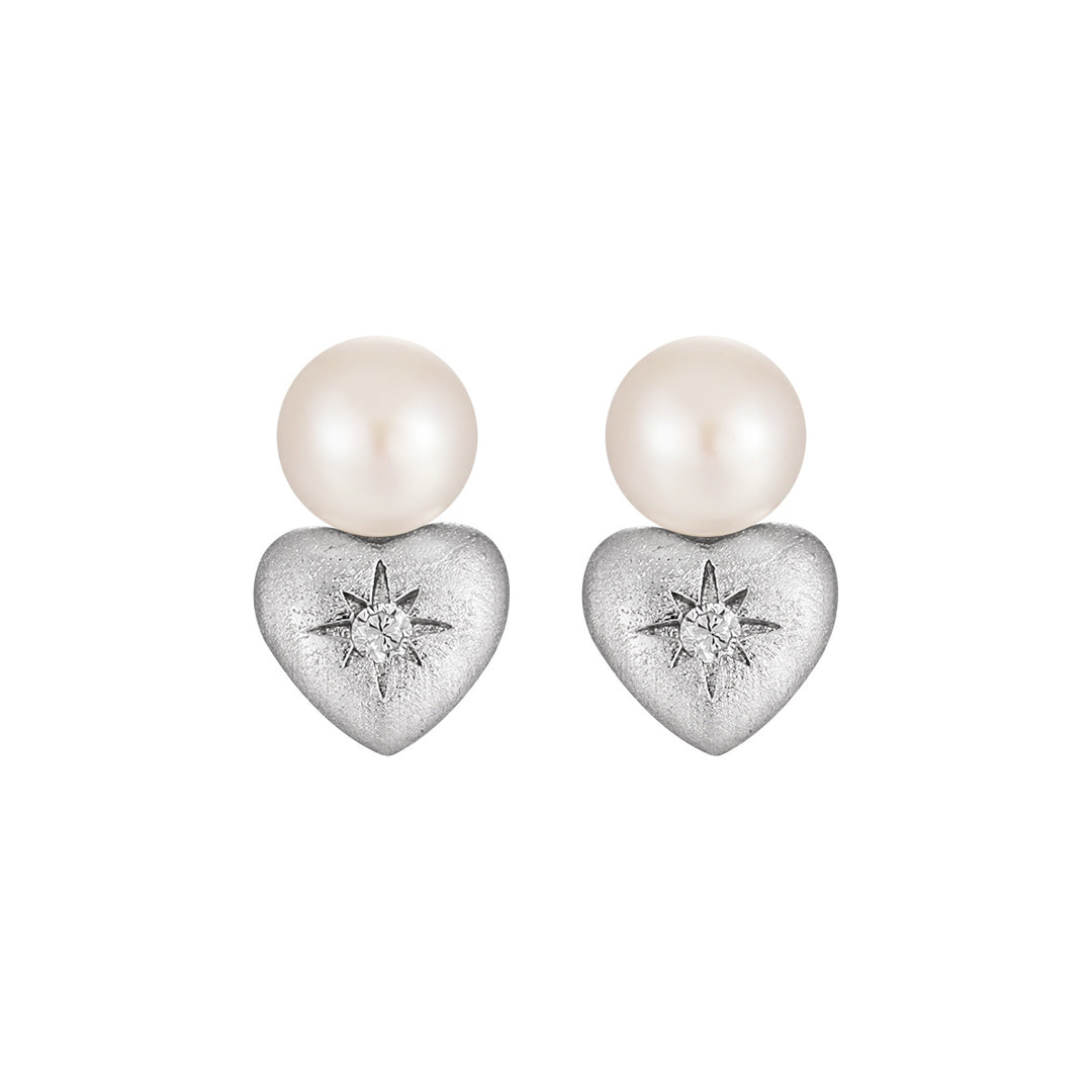 Bridesmaid Shell Pearls Star Heart 925 Sterling Silver Stud Earrings