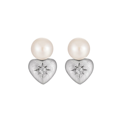 Bridesmaid Shell Pearls Star Heart 925 Sterling Silver Stud Earrings