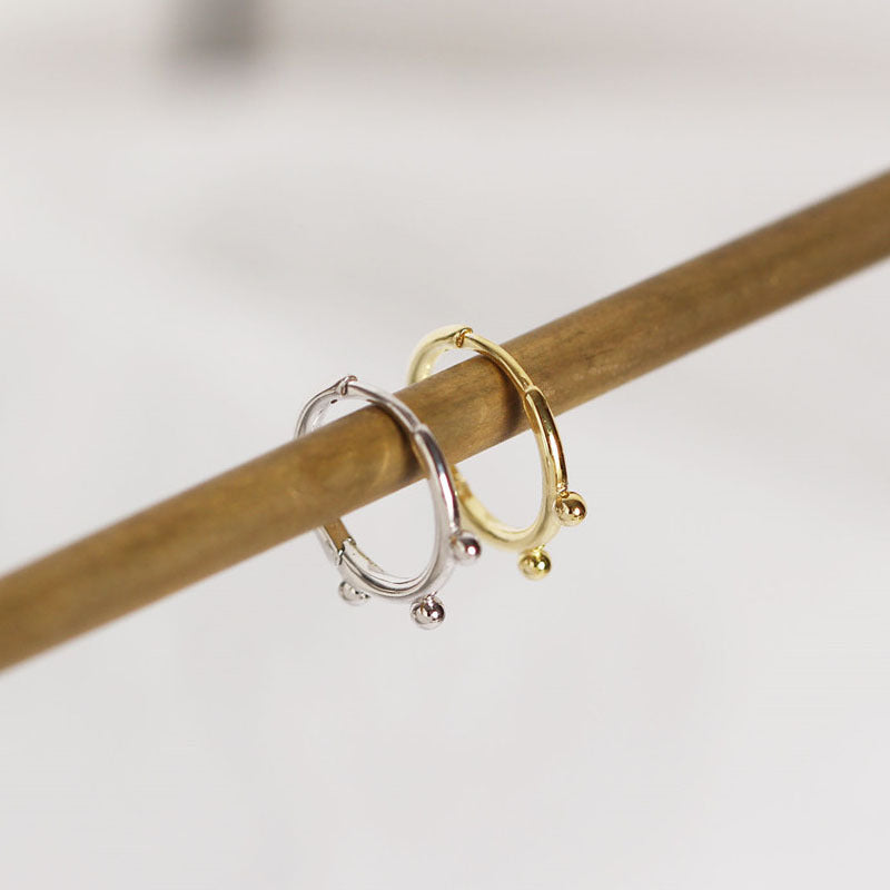 Simple Four Round Mini Balls Circle 925 Sterling Silver Hoop Earrings