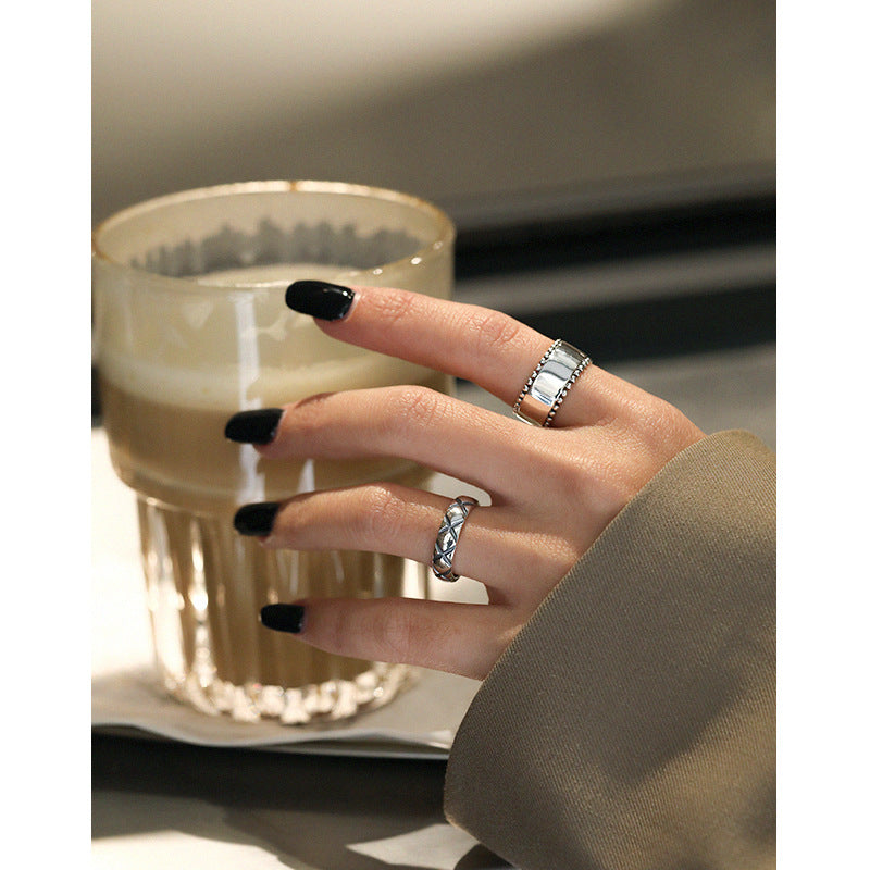 Vintage Letter X Pattern 925 Sterling Silver Adjustable Ring