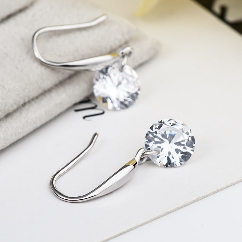 Elegant Round CZ Classic 925 Sterling Silver Dangling Earrings.