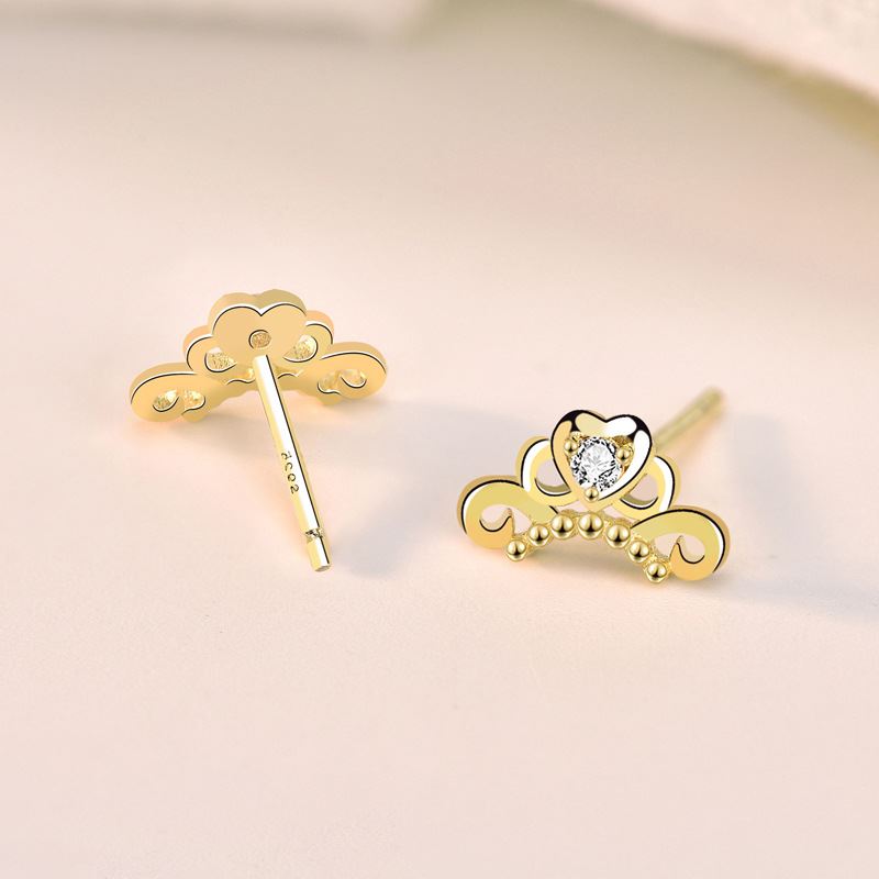 Sute Mini CZ Crown 925 Sterling Gold Stud Earrings