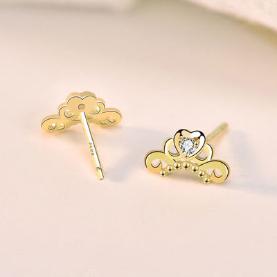 Sute Mini CZ Crown 925 Sterling Gold Stud Earrings