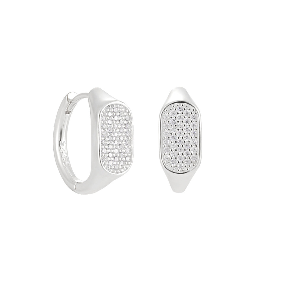 Geometry Irregular Rectangle Micro Setting CZ 925 Sterling Silver Hoop Earrings