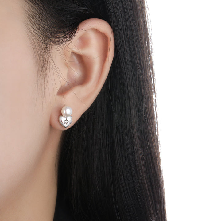 Bridesmaid Shell Pearls Star Heart 925 Sterling Silver Stud Earrings