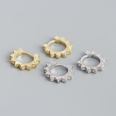Fashion Punk CZ Gear Geometry Triangle 925 Sterling Silver Hoop Earrings
