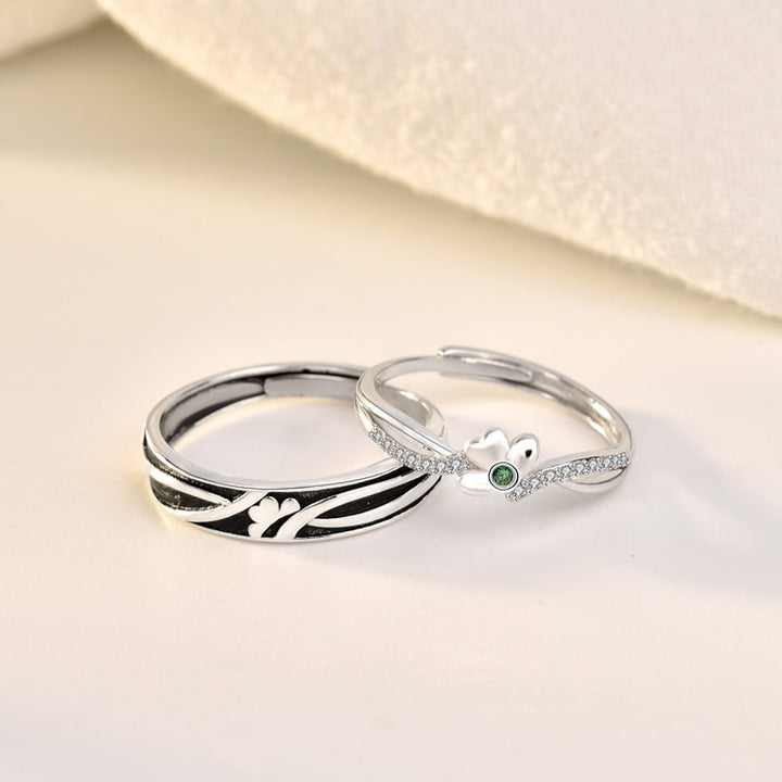 New Lucky Four Leaf Clover CZ 925 Sterling Silver Adjustable Promise Ring