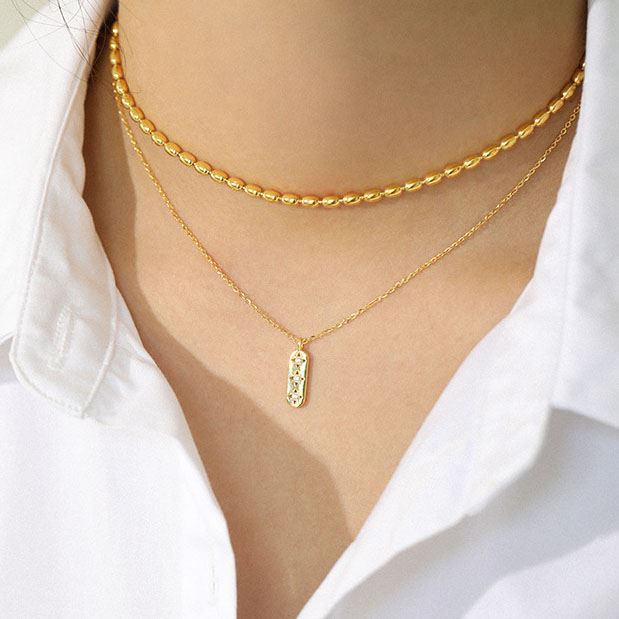 Elegant CZ Geometry CZ Star Tag 925 Sterling Silver Necklace