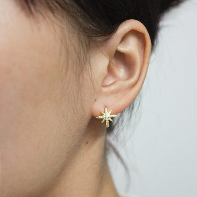 Girl CZ Shining CZ Stars 925 Sterling Silver Hoop Earrings