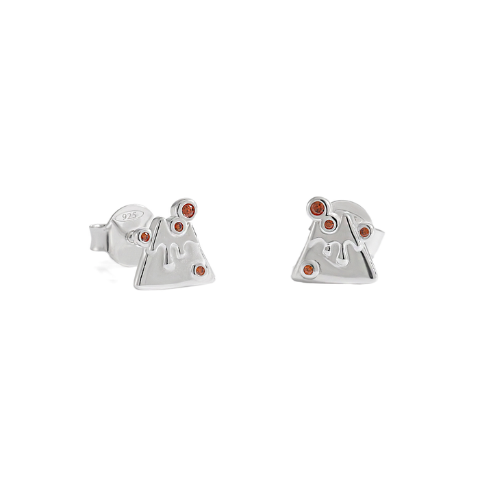 Cute Red CZ Melted Cheese 925 Sterling Silver Stud Earrings