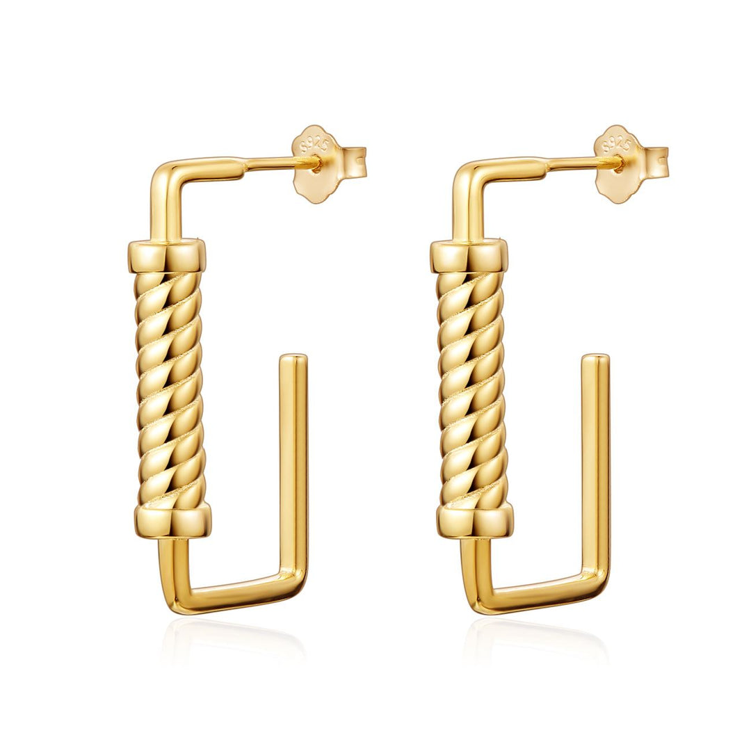 Modern Geometry Roman Architecture 925 Sterling Gold Dangling Earrings