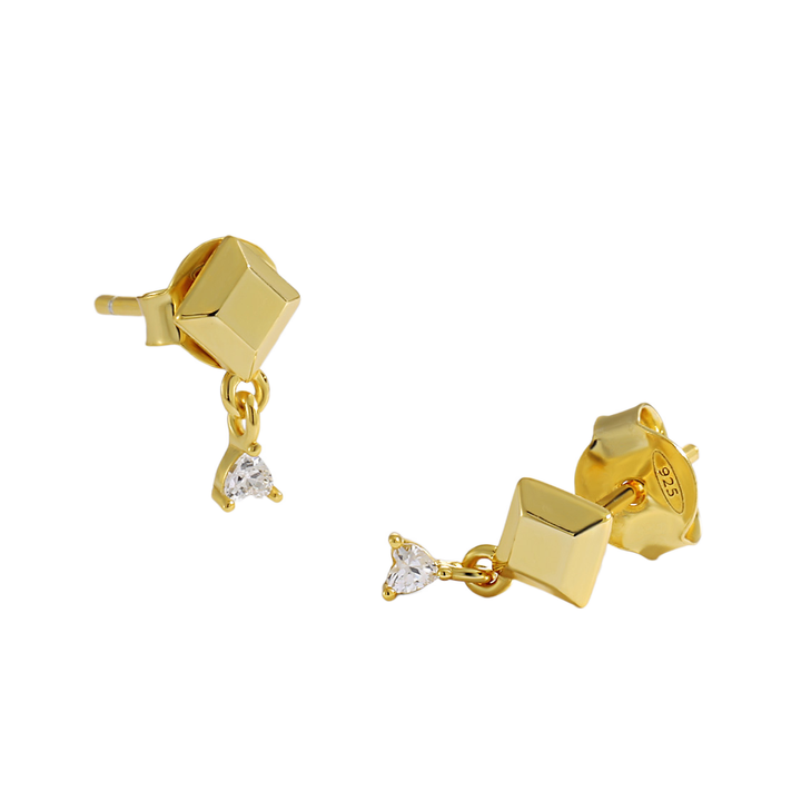 Friend's Geometry White Heart CZ 925 Sterling Silver Stud Earrings