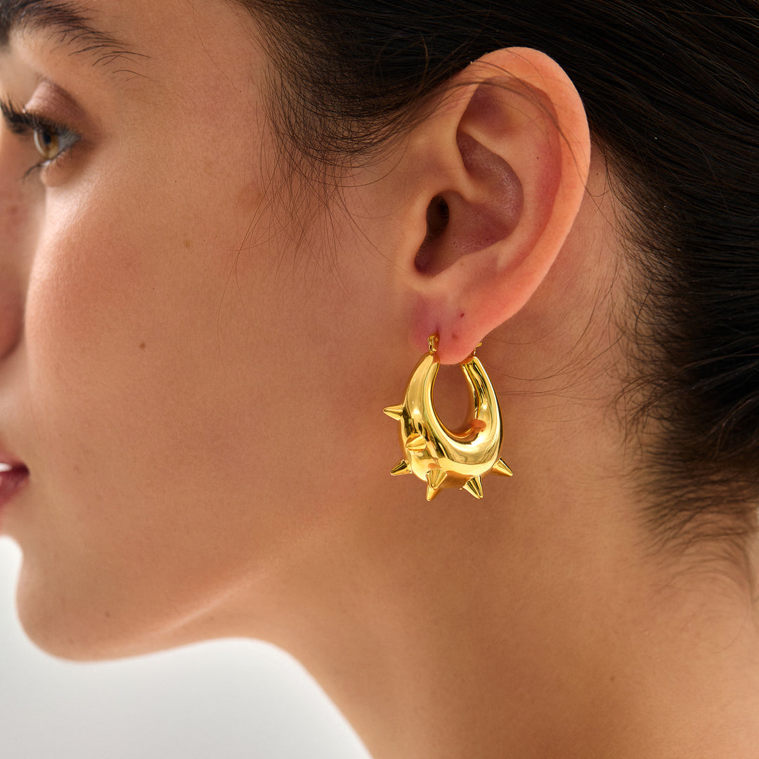 Women Daily Fashion Timeless 999 Pure Silver Huge Classic U Shape Rivet Electroforming Chunky Hoop Earrings