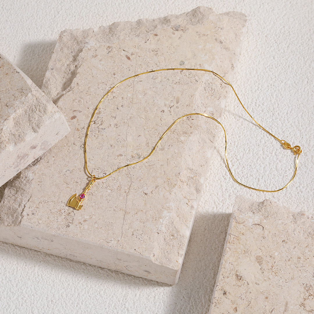 Trendy Fine Jewelry Women’s Classic Red Heart CZ Axe Shape 925 Sterling Silver Necklace