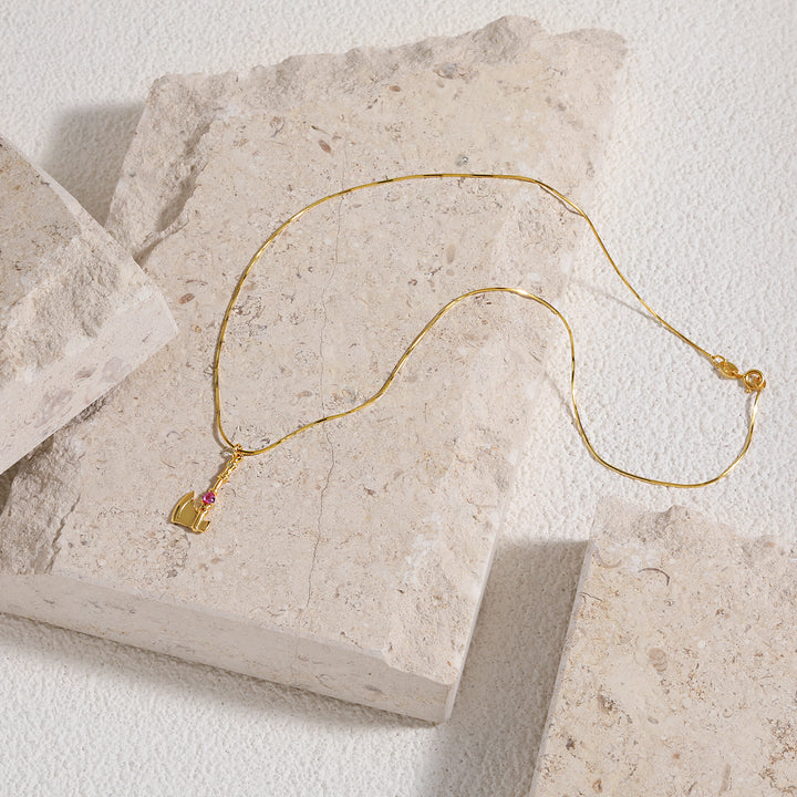 Trendy Fine Jewelry Women’s Classic Red Heart CZ Axe Shape 925 Sterling Silver Necklace