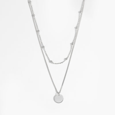 Choker Double Beads Chain Tag Coin 925 Sterling Silver Necklace