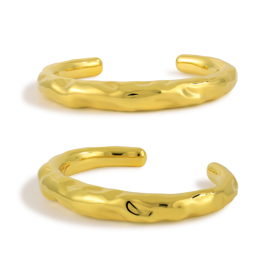 Fashion Irregular Surface 999 Sterling Silver Golden Open Cuff Bracelet