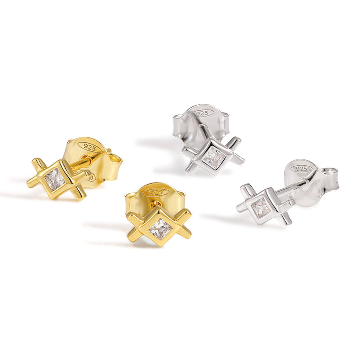 Geometry White CZ Rhombus 925 Sterling Silver Stud Earrings